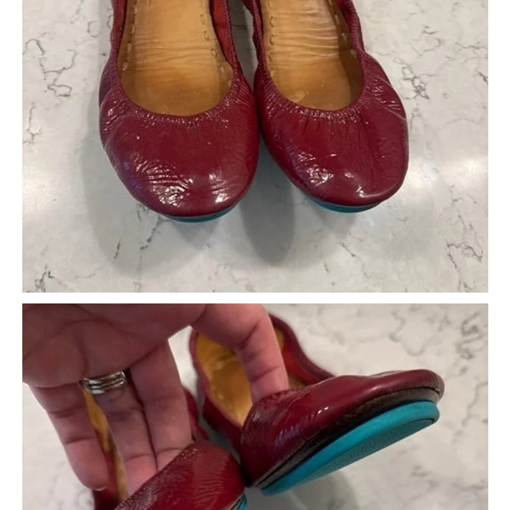Chic Red Leather Ballet Flats with Teal Soles